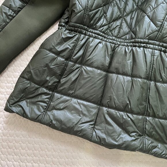 NWT Michael Kors Quilted Women Long Puffer Coat w/ Fur Hoodie Olive Size 1X - Picture 14 of 15